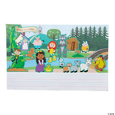 fairy tale writing activity- large fairy tale scene with stickers- learn to create and write stories