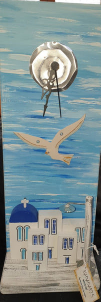 greek made, greek island inspired clock. handcrafted wood art