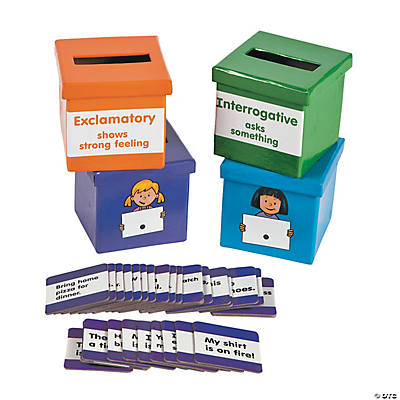 teaching english language game, type of sentence sorting boxes game